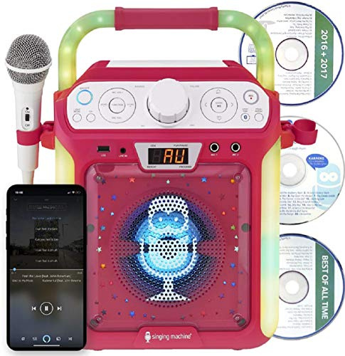 Singing Machine SML682BTP Bluetooth and CD Karaoke Machine with LED Lights and Microphone - Pink