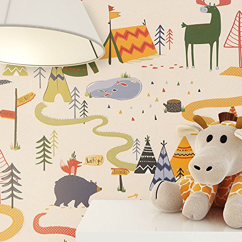 Newroom, carta da parati per bambini, di stile moderno ed elegante, colorata e con sfondo di colore beige, incluso manuale del tappezziere incluso (lingua italiana non garantita)