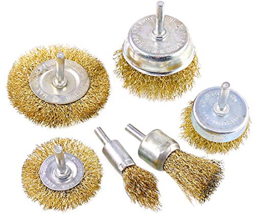 Swpeet, set di 6 spazzole metalliche rivestite in ottone, con gambo da 6,35 mm, 6 misure, perfette per la rimozione di ruggine/corrosione/vernice – riduce la rottura del filo e una maggiore durata