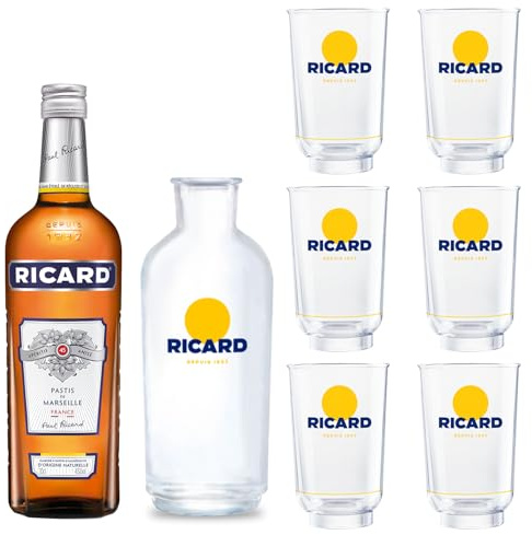 Pack RICARD Pastis de Marseille + 6 verres + Carafe Apéritif anisé - 45%, 70cl