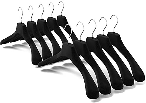 Mainetti Grucce in Velluto Antiscivolo, per Capispalla, Giacche, Felpe, Cappotti Uomo Donna, Appendini Resistenti, Made in Italy, Set di 10 Pezzi (Nero, 38 cm)