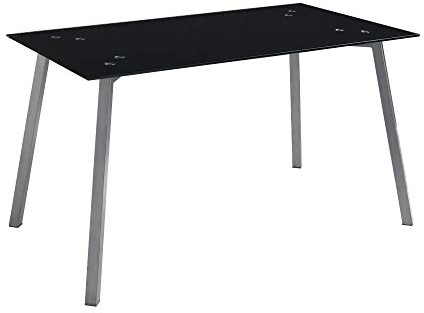 MOMMA HOME Mesa de Comedor - Modelo Alma - Color Negro/Gris - Material Cristal Templado/Metal - Medidas 140 x 80 x 75 cm