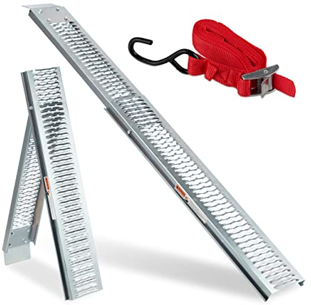 relaxdays Pedana Telescopica per Rimorchi & Auto, Pieghevole, Carico di Moto, Rampa, Acciaio, Max. 225 kg, 2 m, Argento