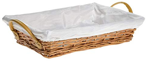 HERSIG - Bandeja Mimbre Natural | Cesta Rectangular con Forro y Asas - 38 x 30 x 10 cm (Medidas aproximadas)