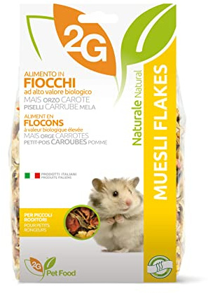 2G Pet Food Muesli Flakes för gnagare flingor, baljväxter, grönsaker och frukter, energiblandning och konserveringsfria vitaminer tillverkade i Italien 350 g