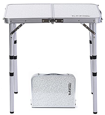 YUFIFAIRY Kleiner Klapptisch, tragbar, 61 cm L x 40,6 cm B, faltbarer Campingtisch mit 3 verstellbaren Höhen, für drinnen und draußen, leichtes Aluminium für Outdoor-Kochen, Picknick, (3 Höhen)
