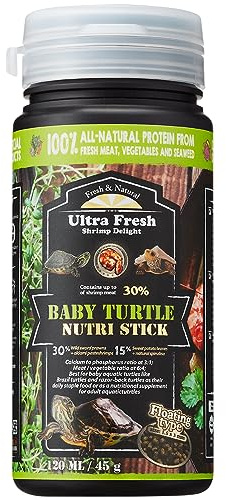 Ultra Fresh Floating Baby Turtle Food, All Natural Ingredients, Wild Sword Prawn, Calcium Vitamin D Enriched for Picky Aquatic Turtles, Baby Turtle Nutri Stick 45g
