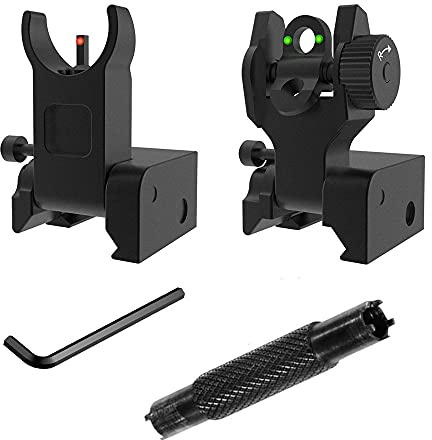 HWZ Tactical Low Fiber Optic Iron Combat Juego de mira Frontal y Trasero de Fibra óptica Plegable Juego de puntería con Herramientas de Ajuste