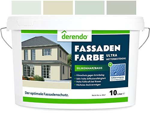 derendo Silikonharz Fassadenfarbe Grün ULTRA Wetterschutz Mauvegrün 10 l aussen Fassade Silikonharzfarbe mit Abperleffekt Lotus Blatt Fassadenschutz Schmutzabweisende Silikonharzbeschichtung