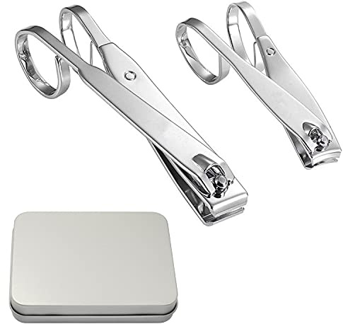 LYMGS Unisex Nagelknipser Set, Kohlenstoffstahl Fingernagel und Zehennagelknipser für Senioren Langer Griff mit Metallkoffer für Frauen und Männer - Eisen Box 2 Stück (Klein und Groß)