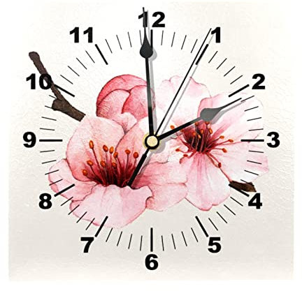Primavera in fiore di pesco Orologio da parete quadrato Orologio da parete con numero di orologio silenzioso senza ticchettio a batteria per l'arredamento del soggiorno