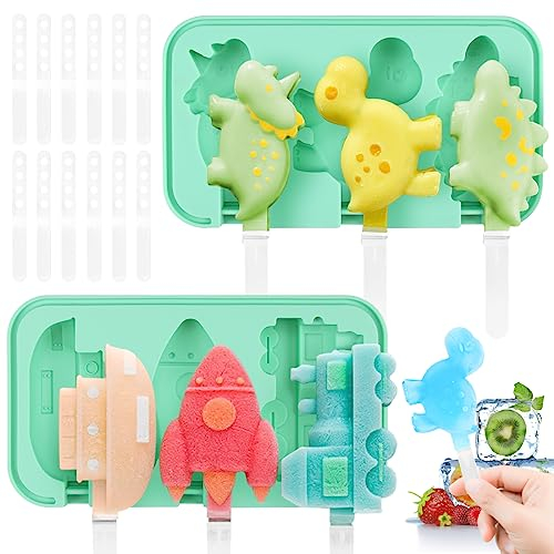 Bluelves Eisformen Silikon, 2 Stück Eisformen Eis am Stiel,DIY Ideen Eiscreme Formen,Eisförmchen BPA Frei für Kinder, Popsicle Formen Set mit Sticks und Deckel (Tiere+Fahrzeug)