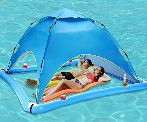 Sonnensegel für Schwimmbad, 2 Personen, automatisches Pop-Up-Pool, Spa, Sonnenschutz, UPF 50+, UV-Schutz und wasserdicht, schwimmendes Schattenzelt für Pool und See, mit Tragetasche (blau)