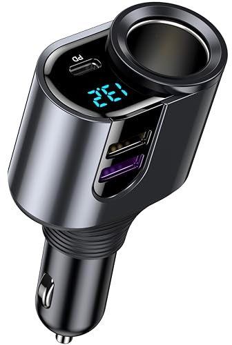 LIHAN USB C Car Charger, 12V/24V Cigarette Lighter Socket Splitter with 3 USB Ports, PD 30W Fast Charging, Compatible with iPhone, Galaxy, iPad, GPS, and More