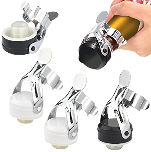 DIKEBAO 4 Stück Flaschenverschluss Edelstahl Sektverschluss Vakuum Weinverschluss Universal Weinflaschen Stopfen mit Hebel Champagner Flaschenverschluss Dicht Weinflaschenverschluss (Schwarz+Weiß)