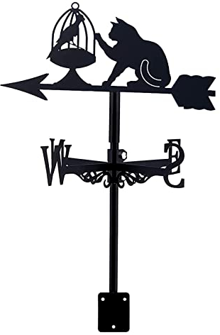 Wetterfahne mit Katzen und Vögeln aus Metall für den Außenbereich, Garten, Dach, Hof, Dekoration, Wetterhahn, Retro-Golfszene, die die Windrichtung anzeigt, für Heimwerker-Ornamente (Stil 3) (Stil 1)