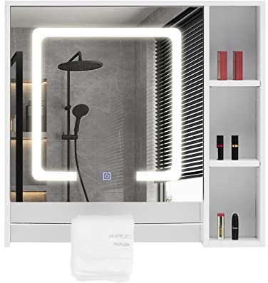 CLIPOP LED-Spiegelschrank, verstellbare Regale, Türmedizinschrank, Weiß | Mit Turmregal, Höhenverstellbar, Wandmontage, 80×15×60 cm, für Badezimmer & Wohnzimmer, modernes Design