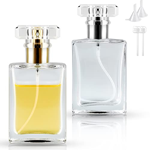 BOOHO 2Pcs 30ml Empty Glass Perfume Atomiser, 2 colors Clear Glass Atomiser Spray Bottles, Refillable Spray Perfume Bottles Fine Mist Cosmetic Container for Travel（30ml）