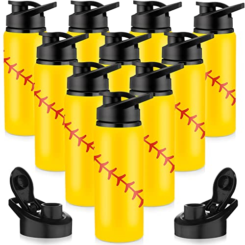 Yaomiao 10 Stück Softball-Wasserflaschen aus Aluminium, Softball-Geschenke, Becher, Schnappdeckel, auslaufsicher, Softball-Zubehör für Fitnessstudio, Sport, Reisen, Kaffee, Freunde, Herren, Mädchen
