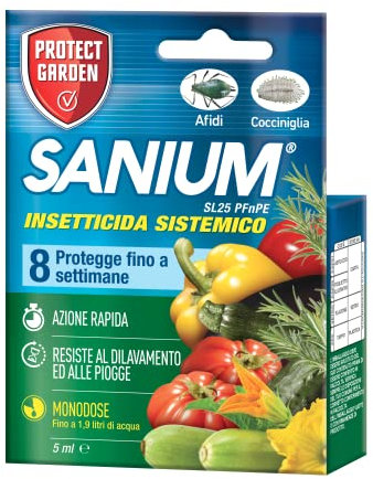 PROTECT GARDEN Sanium SL25 PFnPE Piante Edibili, Insetticida Sistemico Concentrato. Elimina Afidi, Cocciniglia. Rapida Azione Abbattente. Fino a 8 Settimane di Protezione 5ml