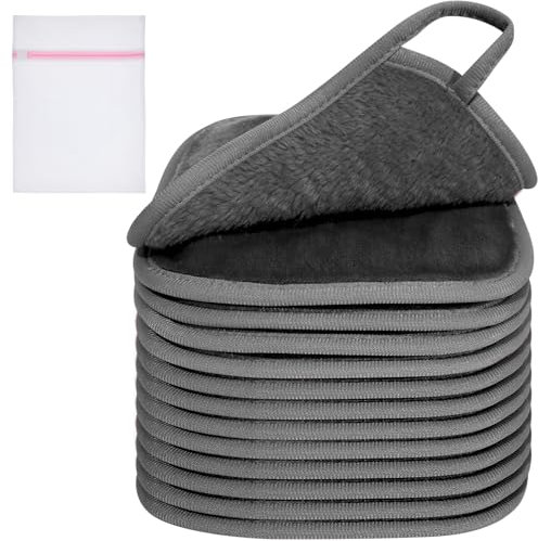 KODAMO Lot de 12 chiffons démaquillants réutilisables en microfibre avec sac à linge, 15,2 x 15,2 cm, respectueux de l'environnement, gris