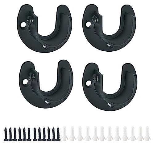 Yosawo 4 Stück Rundrohr Halterung， Stangenhalterung Edelstahl Verstellbar ，U-Form Sockelflansche mit Schraube Für Kleiderschrank, Schrank, Balkon,Badezimmer（Schwarze/25mm）