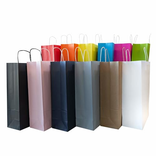 50x Papiertüten 32+12x41cm mit gedrehtem Griff - Papiertragetaschen - 12 x 32 x 41 cm - Schwarz - 50 stück