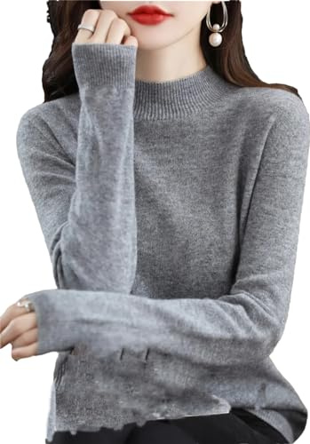 Zozogag Dam merinoull kashmir stickad tröja polokrage långärmad pullover jumper toppar, Gray9, XXL
