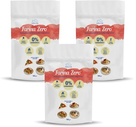 Nuvola Zero – Farina Zero Senza Glutine per Pizza, Pasta, Dolci, Pane Senza Glutine, Farina Keto Zero Carboidrati, Senza Lattosio e Senza zuccheri, Confezione da 3 pz, 180g x 3, Made in Italy.