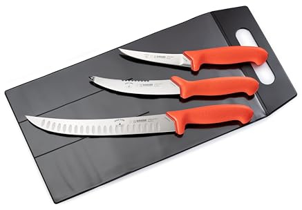 Giesser Messer - Made in Germany - WildLine Serie für Jäger und Angler, rutschfest, cm, Farbe orange, scharf, Griff PrimeLine, rostfrei (Set-Jagd 3-tlg.)