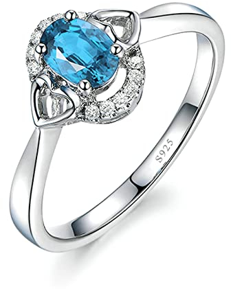 BCughia Ring Silber Zirkonia Damen, Verlobungsring Damen Silber 925 Herz mit Oval Form Meer Blau Zirkonia Ringe Größe 47 (15.0)