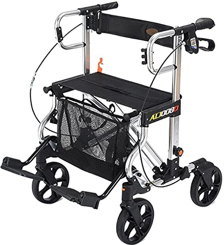 Klappbarer Rollator, Rollator Walker, Klappbarer Rollator Walker mit Bremsvorrichtung, höhenverstellbarer Einkaufswagen für Senioren, Einkaufswagen mit klappbarem Pedal, Rückenlehne und verbreite