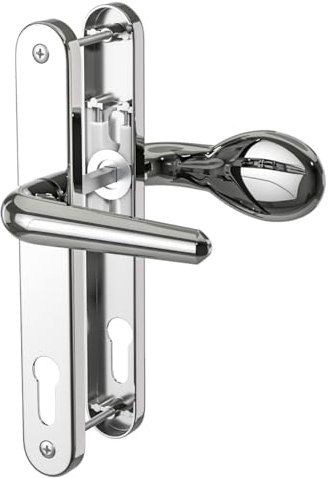 Bwintech 1 Stück Chrom poliert Edelstahl UPVC Türgriff, Hebel/Pad Inline 92mm Dornmaß, 211mm Schraublochabstand, 243mm Plattenlänge Vordertürgriffe für UPVC Tür