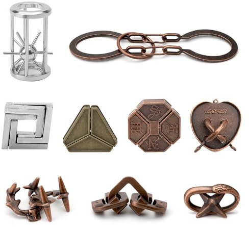 HENGBIRD 9 Piezas Rompecabezas Metal, Juegos de Ingenio Metal Puzzle, Juegos Logica Inteligencia Educativos IQ Puzzle Juguetes Metalicos Rompecabezas Regalo para Adultos Adolescentes