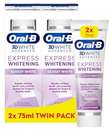 Oral-B 3D White Advanced Express Whitening Toothpaste Glossy White 2 x 75ml Twin Pack