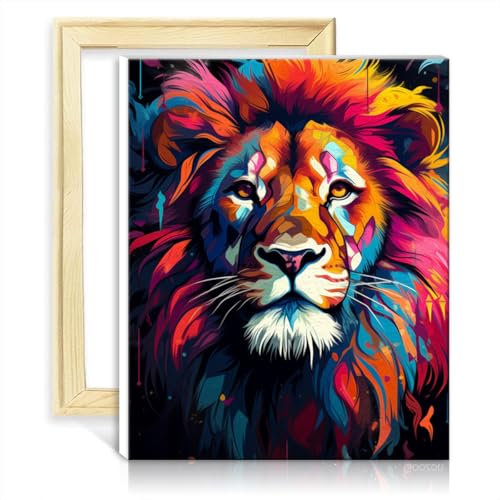 LiHEQING Malen nach Zahlen-Set, wütender Löwe, Ölgemälde, DIY, digitales Kunstwerk für die Wanddekoration zu Hause, ohne Rahmen (60 x 75 cm)