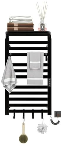 Portasciugamani riscaldato, scaldasalviette da 300 W Radiatore Smart Touch Portasciugamani elettrico a parete Timer 1-9H, 30-70°C Radiatore scaldasalviette Radiatori da bagno con ripiano pieghevole a