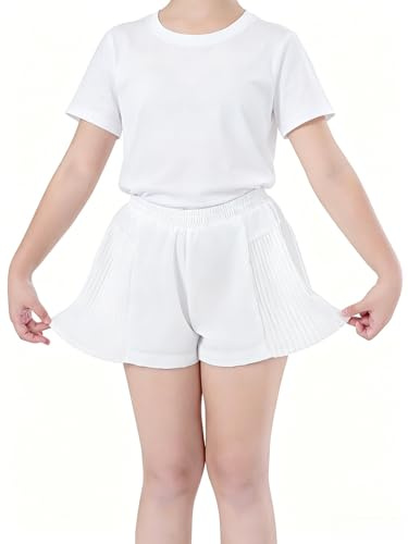 Girls PE Shorts with Pockets Kids 2 in 1 Tennis Running Shorts Sports | for Dance Athletic Gym Cycling,Teenage and Children,Double Layer,3-15 Years