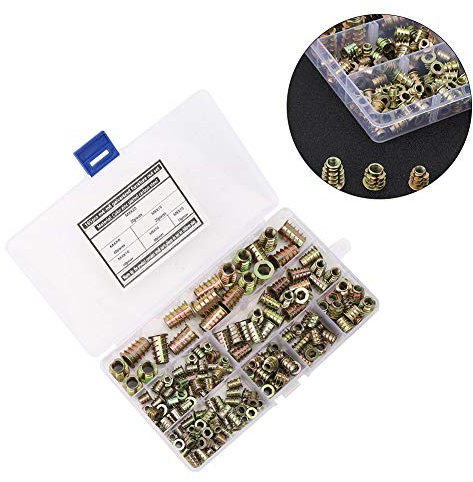 Dadi per Ferramenta, Ferramenta per Mobili 165 Pezzi Dado con Inserto Filettato Esagonale Set di Dadi per Mobili in Legno Zincato Acciaio Al Carbonio Placcato