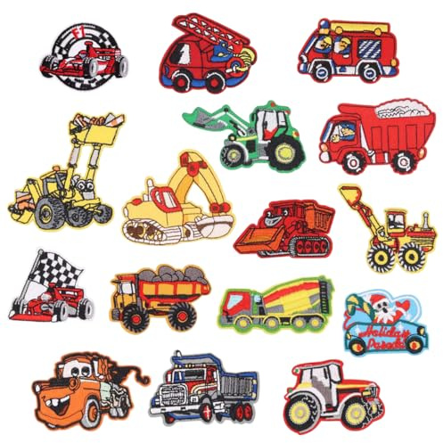 16 stycken, stryklappar, strykbilder för vuxna, patchar för strykning, tygmärken för barn, strykning, strykbilder för textilier, Diamond Iron On Patches (teknik fordongrävmaskin 2)