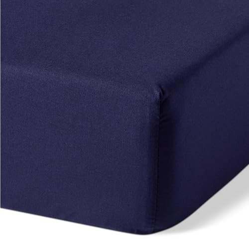 Amazon Basics Sábana Bajera Ajustable de Algodón Orgánico para Cama 180, 180 x 200 cm, Azul Marino