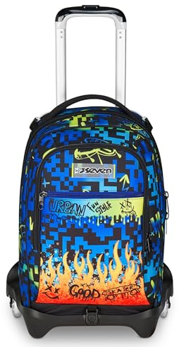 Seven Zaino Trolley Scuola Elementare Bambino 3 ruote, Zaino Sganciabile, Doppio Uso, Spallacci a Scomparsa, blu