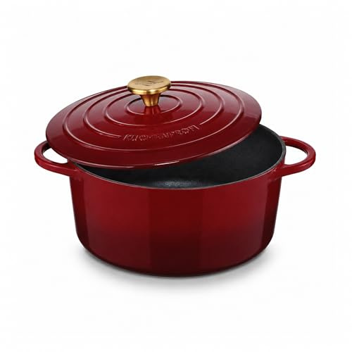 KÜCHENPROFI Gusseisen Bräter mit Deckel rund, 24 cm, emailliert, médoc | Schmortopf aus Gusseisen, für Induktion, Grillgeräte und alle Herdarten, energieeffizient, pflegeleicht