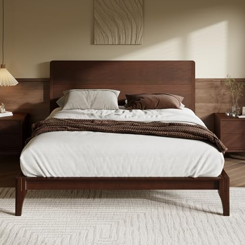 Merax King Size Bamboo Platform Bed Frame with Tall Headboard, Espresso