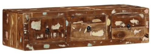 LLEZKBR Gabinetes y estantes de almacenamiento de medios de almacenamiento, armario de TV montado en la pared, 100 x 32 x 25 cm, madera maciza recuperada