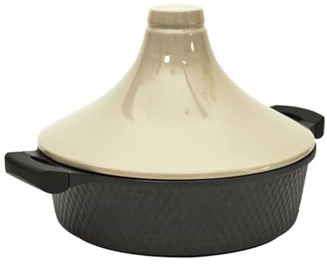 AltoBuy Plat à Tajine en Fonte d'Aluminium et Céramique Bicolore avec Poignées - HADIL