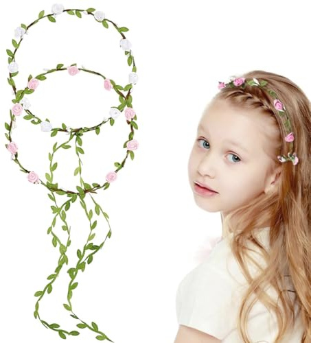 2 Pièces Couronnes de Fleurs Bandeau, Bandeaux Fleur Couronne Guirlande Fleur Cheveux Artificiel Serre Tête Headband Floral Fleurs Séchées Accessoires, pour Mariée Mariage, Festival, Noël Fête