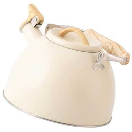 SMASOLO Tetera Silbante de Acero Inoxidable 3l con Mango Ergonómico Color Beige Claro Hervidor de Agua para Cocina Estufa Inducción Accesorios Hogar