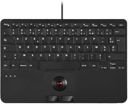 perixx PERIBOARD-526 FR, Clavier Mini USB Filaire avec Trackball – Touches à Ciseaux X Type – 28,4x18,2x2,8 cm – 2 Hubs USB Intégrés – Disposition AZERTY Française