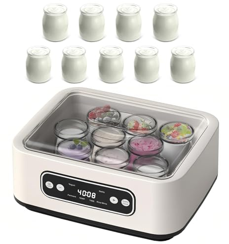 Genérico Yogurtera De 1600 Ml, 9 Frascos De Vidrio, Totalmente Automática, Temperatura Ajustable Y Fermentación Temporizada, Yogur Probiótico Saludable
